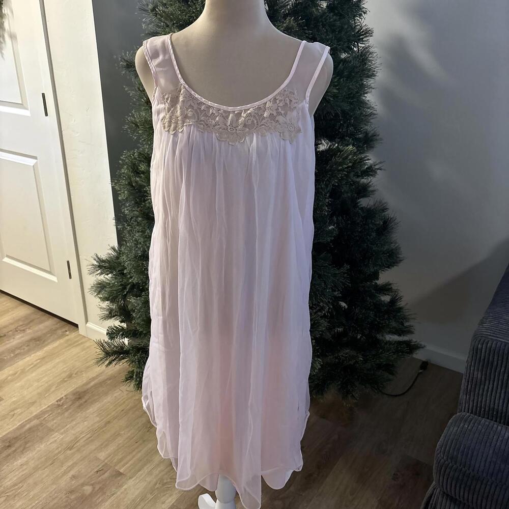 Vintage 1960's Gaymode Pink Chiffon Lace Nightie A-Line L